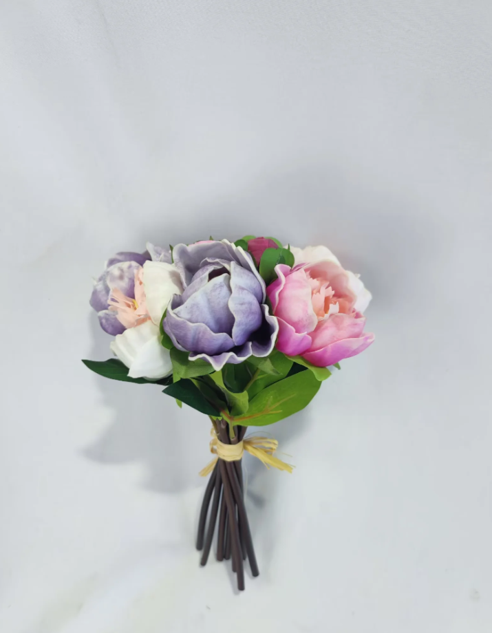 Jute Tied Mixed Color Artificial Peony Bouquet